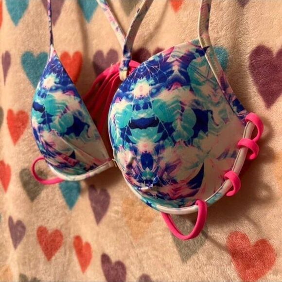 Victoria's Secret The Fabulous Watercolor Push Up Strappy Bikini Top Swim 36C - Picture 2 of 7